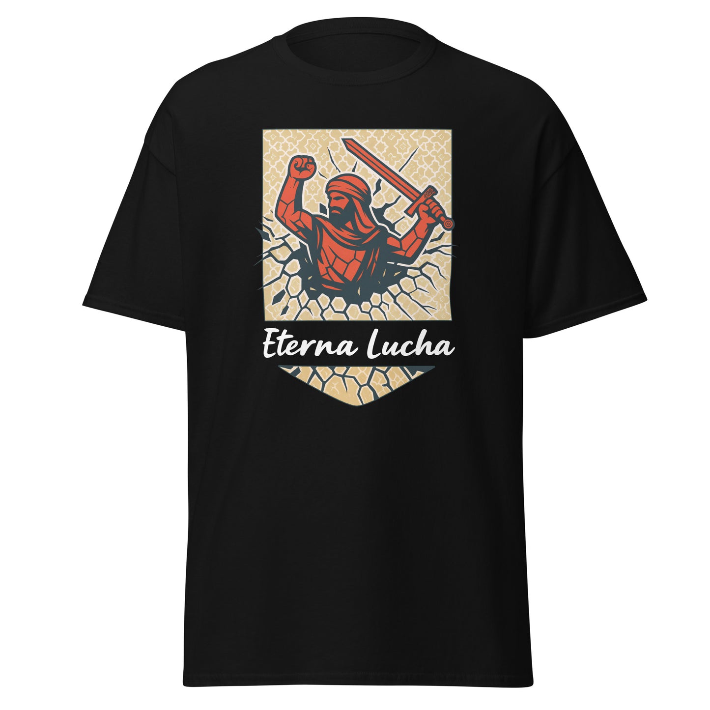 Camiseta Granada negra equipo fútbol Eterna Lucha con imagen guerrero nazarí front