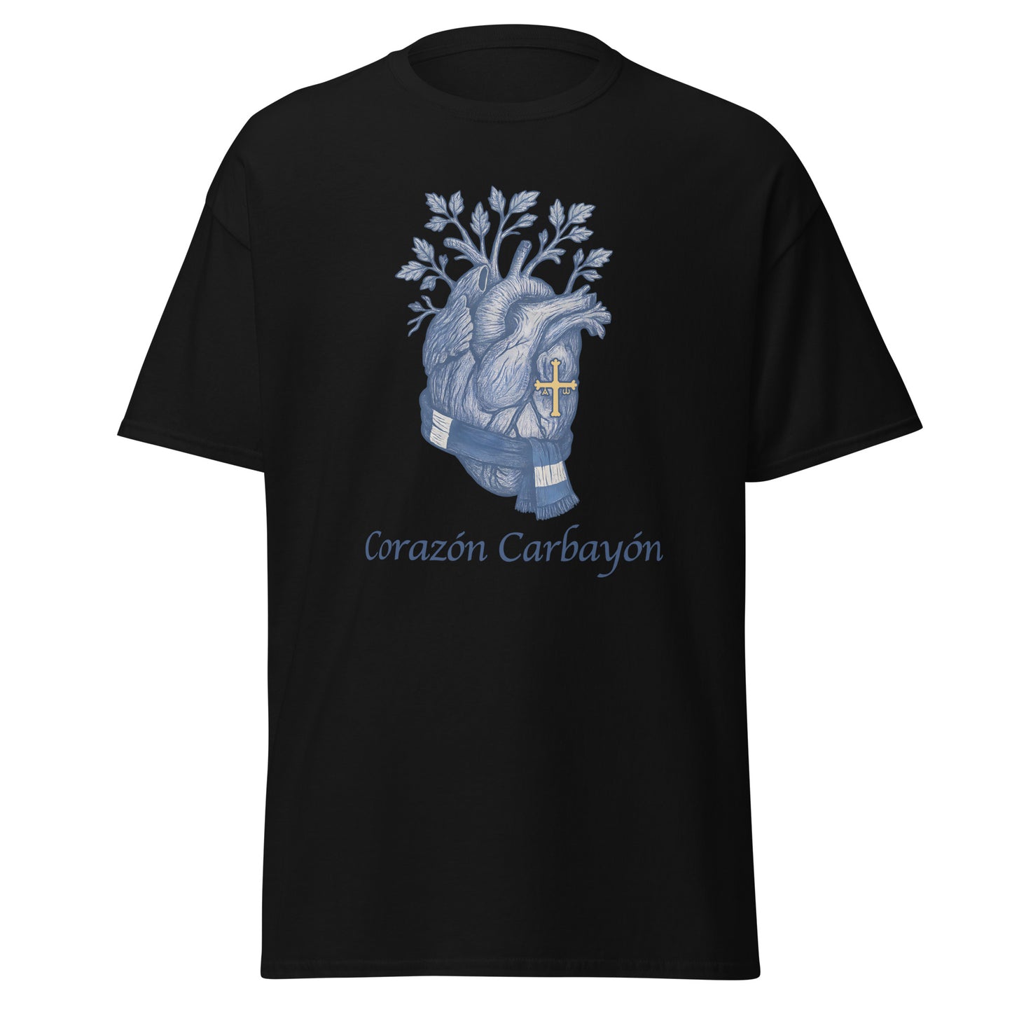 Camiseta Oviedo negra equipo fútbol Corazón Carbayóncon imagen corazón front