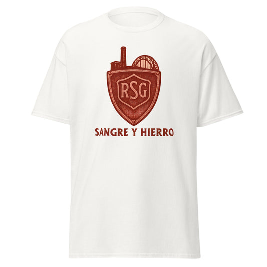 Camiseta Sporting Gijón blanca equipo fútbol Sangre y Hierro front