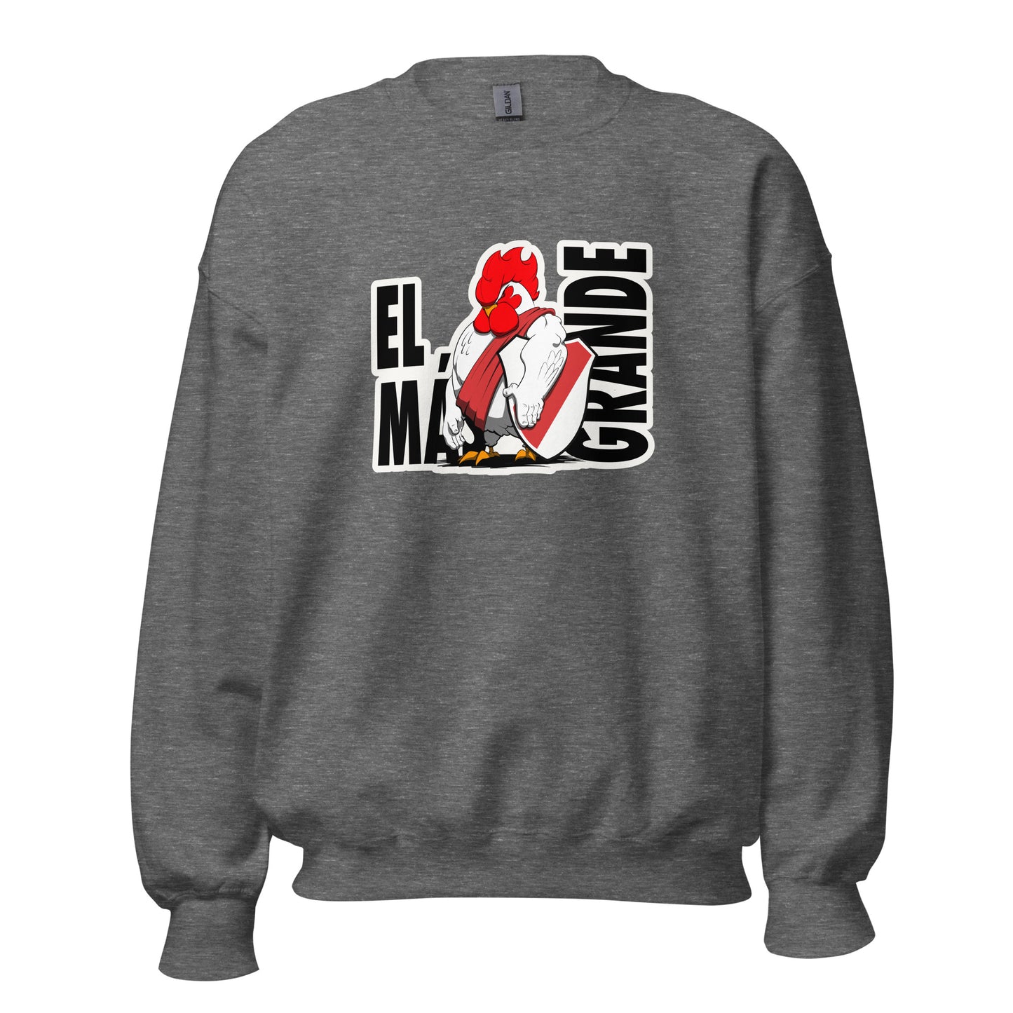 Sudadera River Plate gris equipo fútbol El Más Granse con imagen gallina front