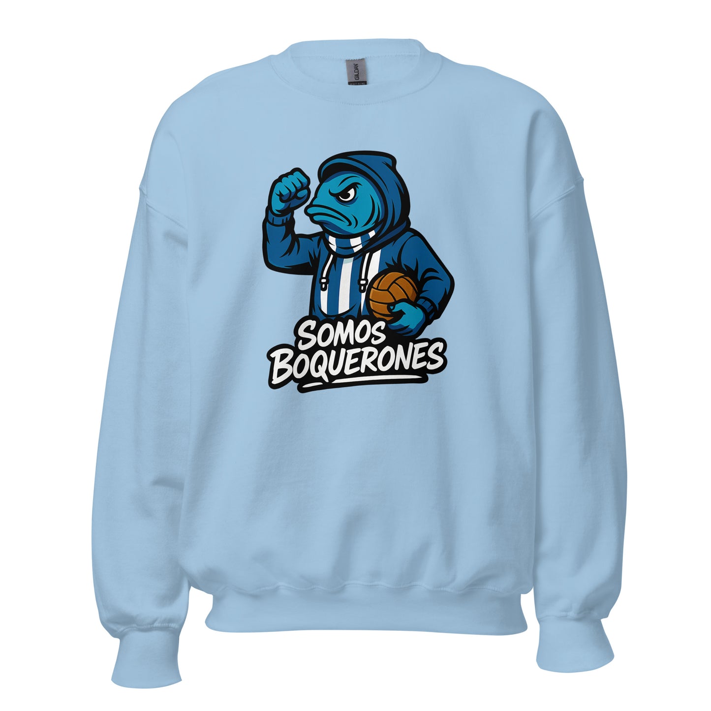 Sudadera Málaga azul claro equipo fútbol Somos Boquerones front