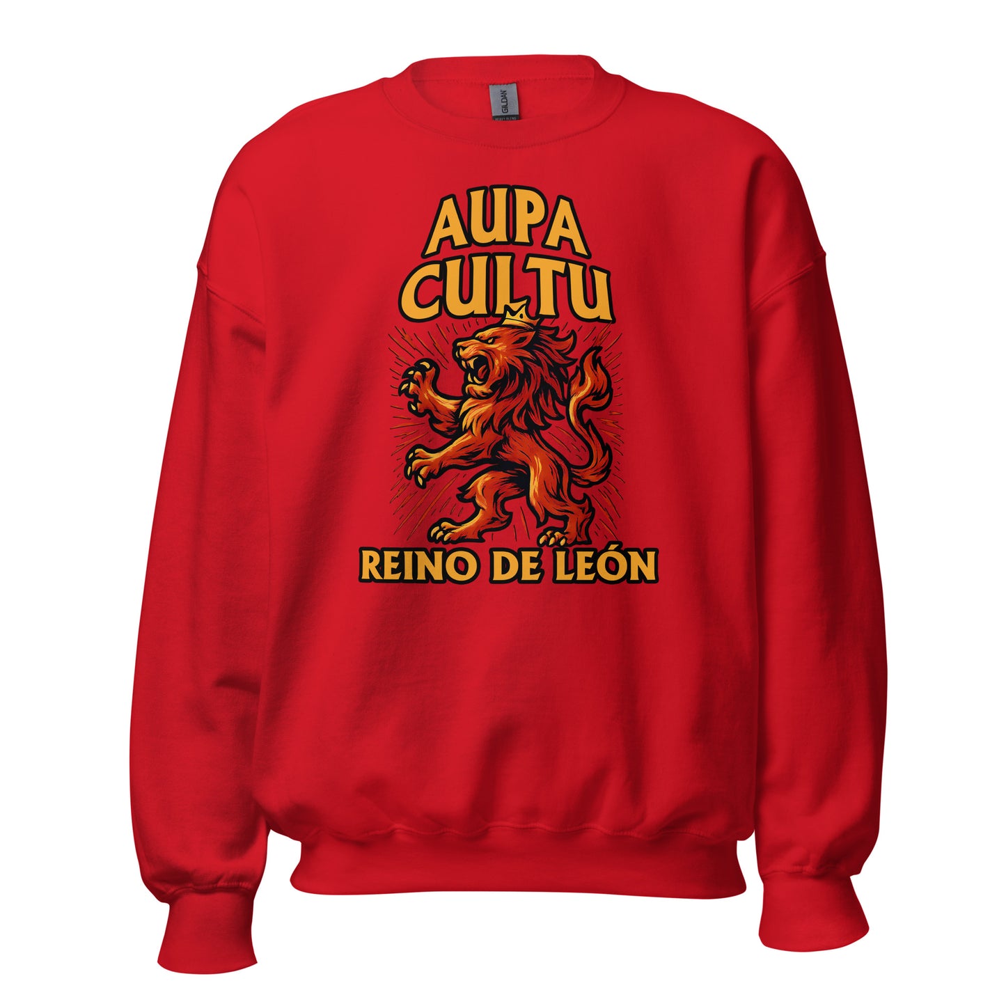 Sudadera Cultural Leonesa roja equipo fútbol Aupa Cultu con imagen león front