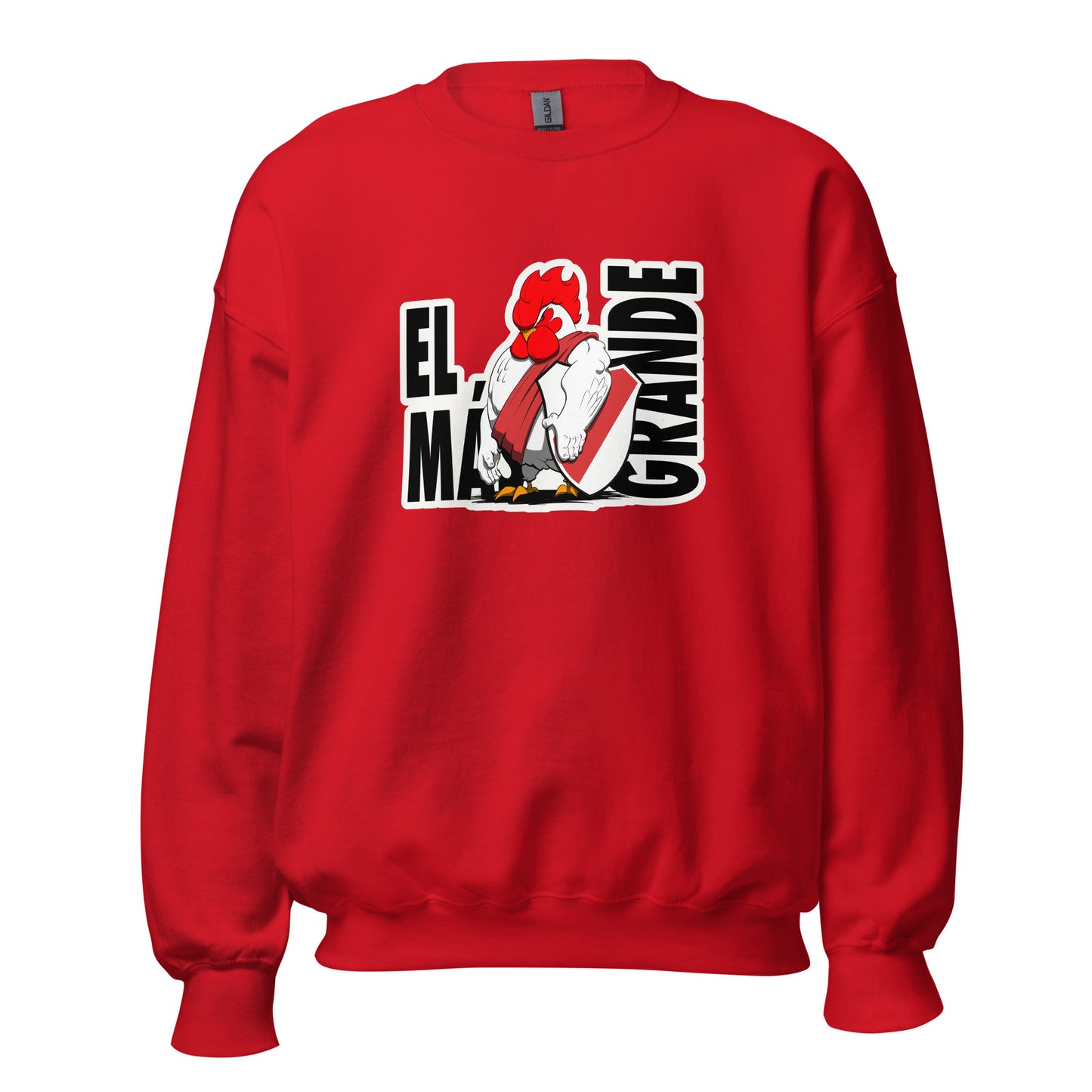 Sudadera River Plate roja equipo fútbol El Más Granse con imagen gallina front