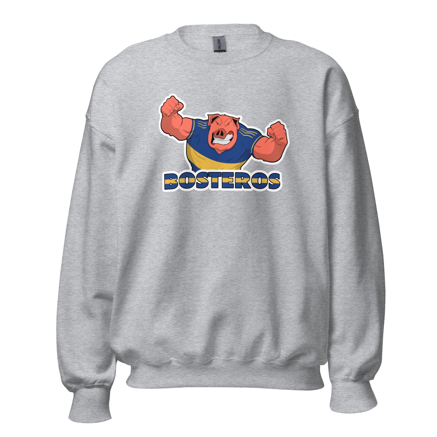 Sudadera Boca Junior gris claro equipo fútbol Bosteros con imagen cerdo front