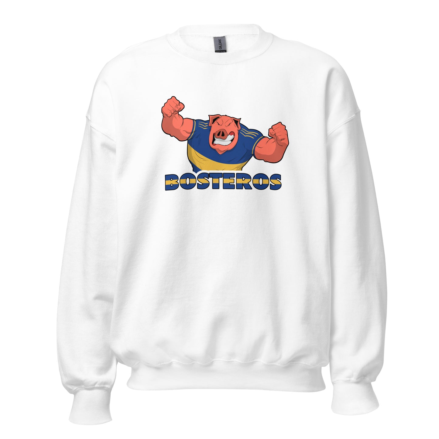 Sudadera Boca Junior blanca equipo fútbol Bosteros con imagen cerdo front