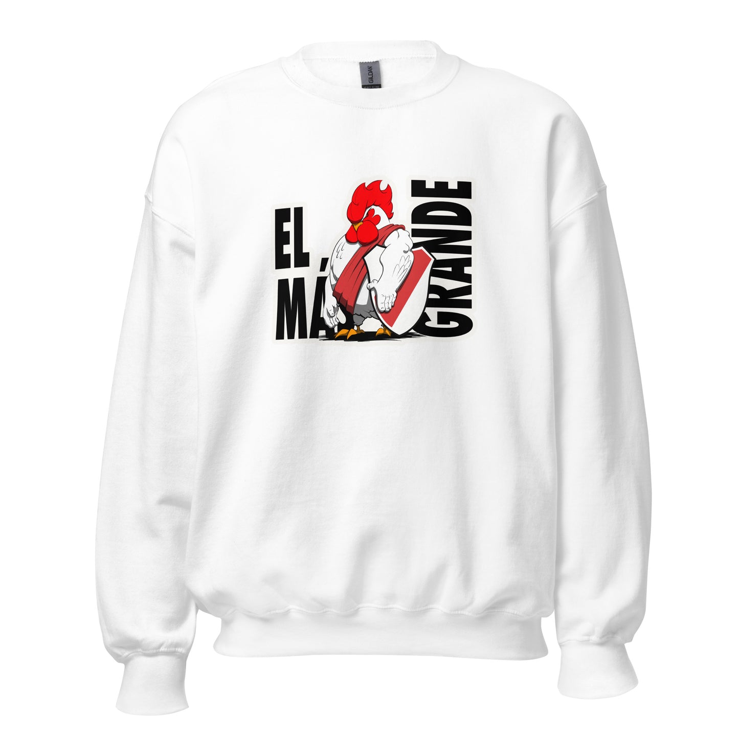 Sudadera River Plate blanca equipo fútbol El Más Granse con imagen gallina front