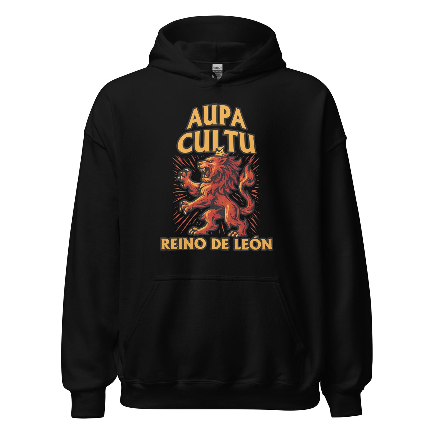 Hoodie Cultural Leonesa negro equipo fútbol Aupa Cultu con imagen león front