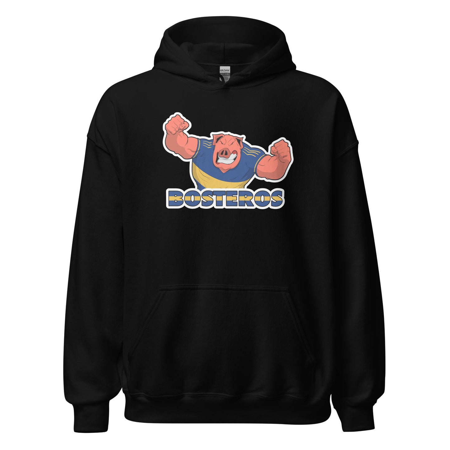 Hoodie Boca Junior negro equipo fútbol Bosteros con imagen cerdo front