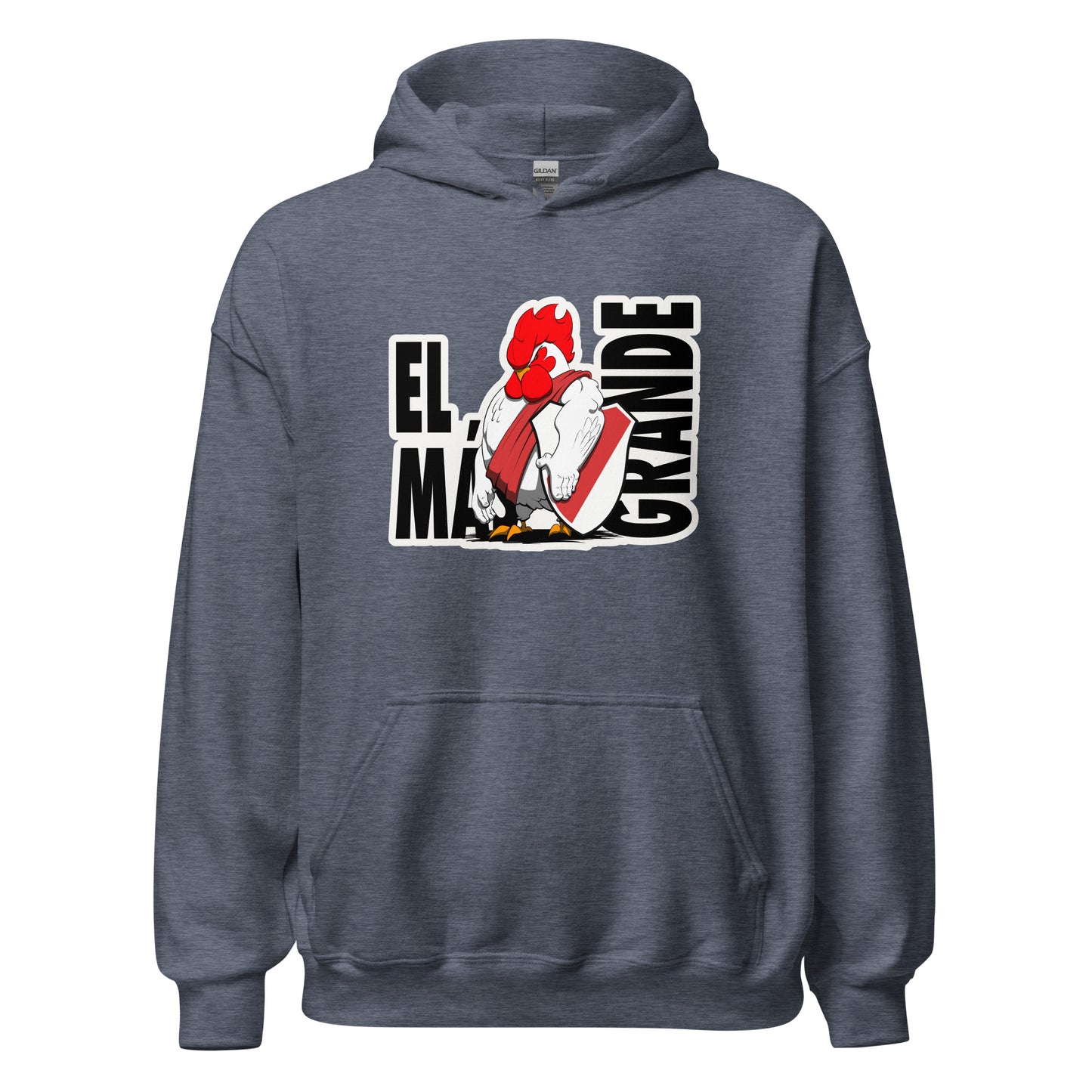 Hoodie River Plate gris oscuro equipo fútbol El Más Granse con imagen gallina front