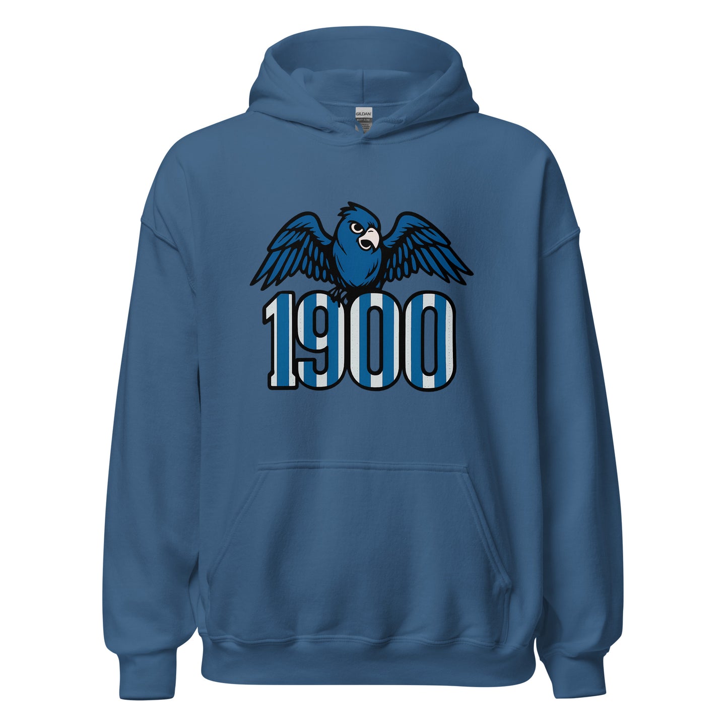 Hoodie Espanyol azul indigo equipo fútbol 1900 con periquito front