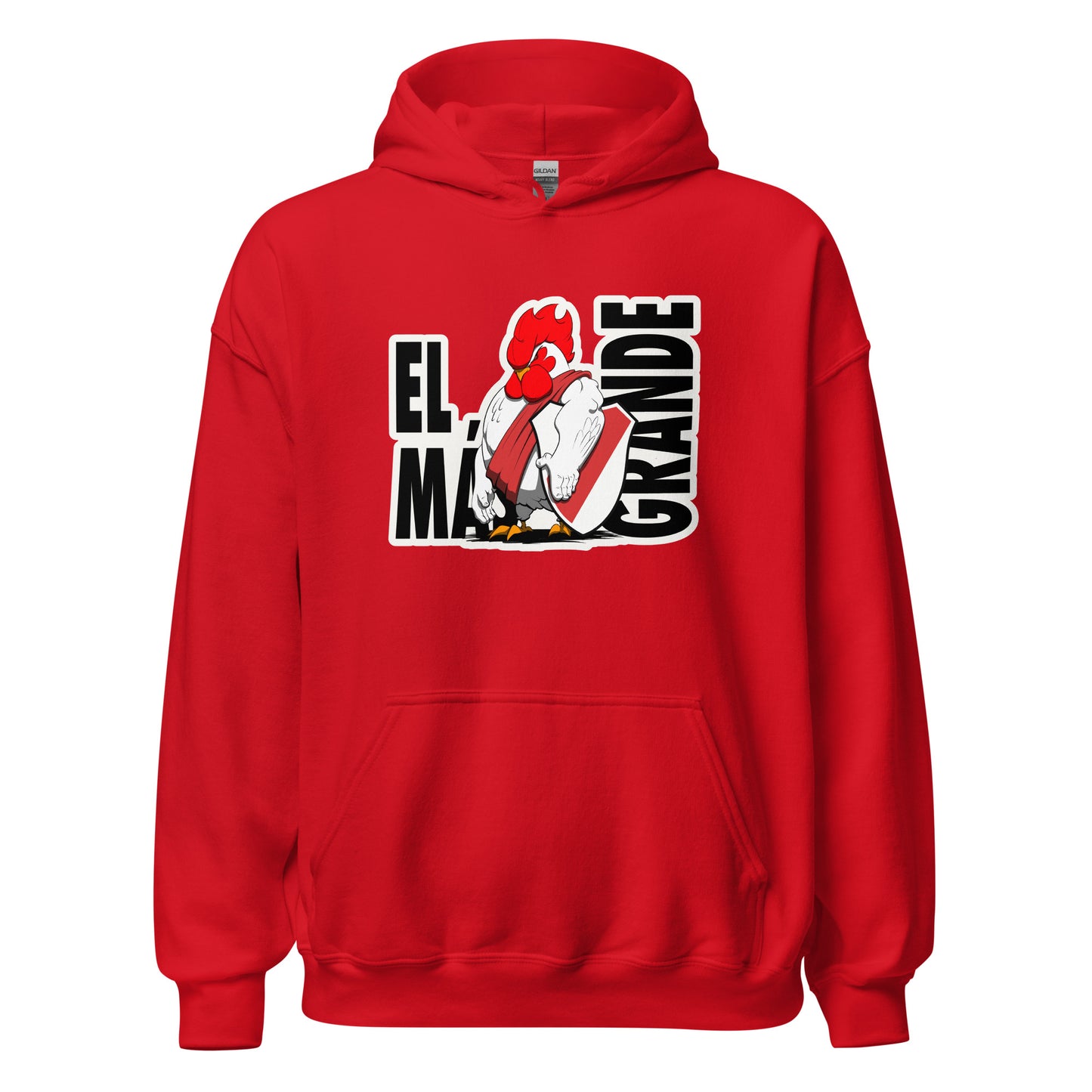 Hoodie River Plate rojo equipo fútbol El Más Granse con imagen gallina front