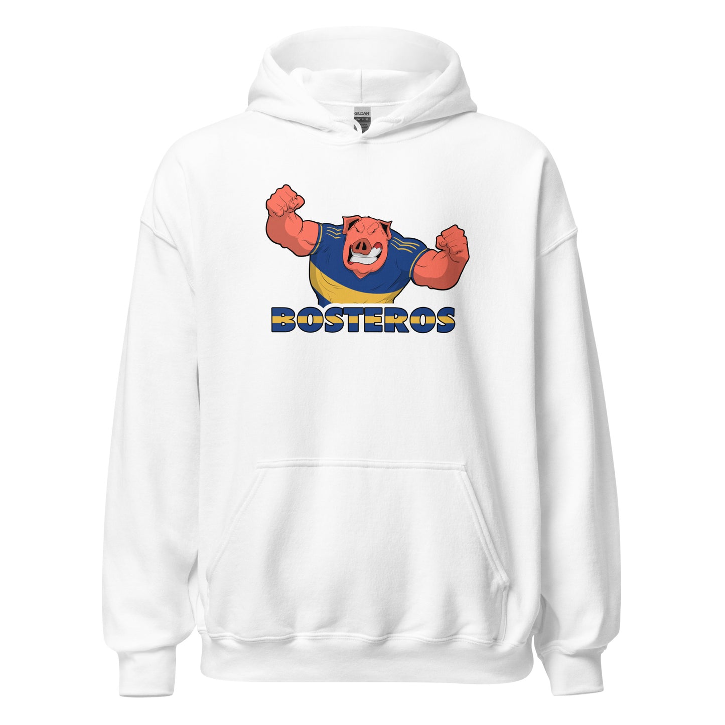 Hoodie Boca Junior blanco equipo fútbol Bosteros con imagen cerdo front