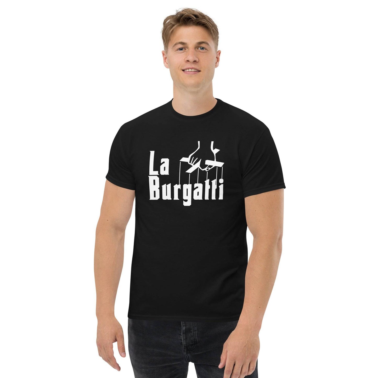 Camiseta negra Burgos equipo fútbol La Burgatti il padrino front