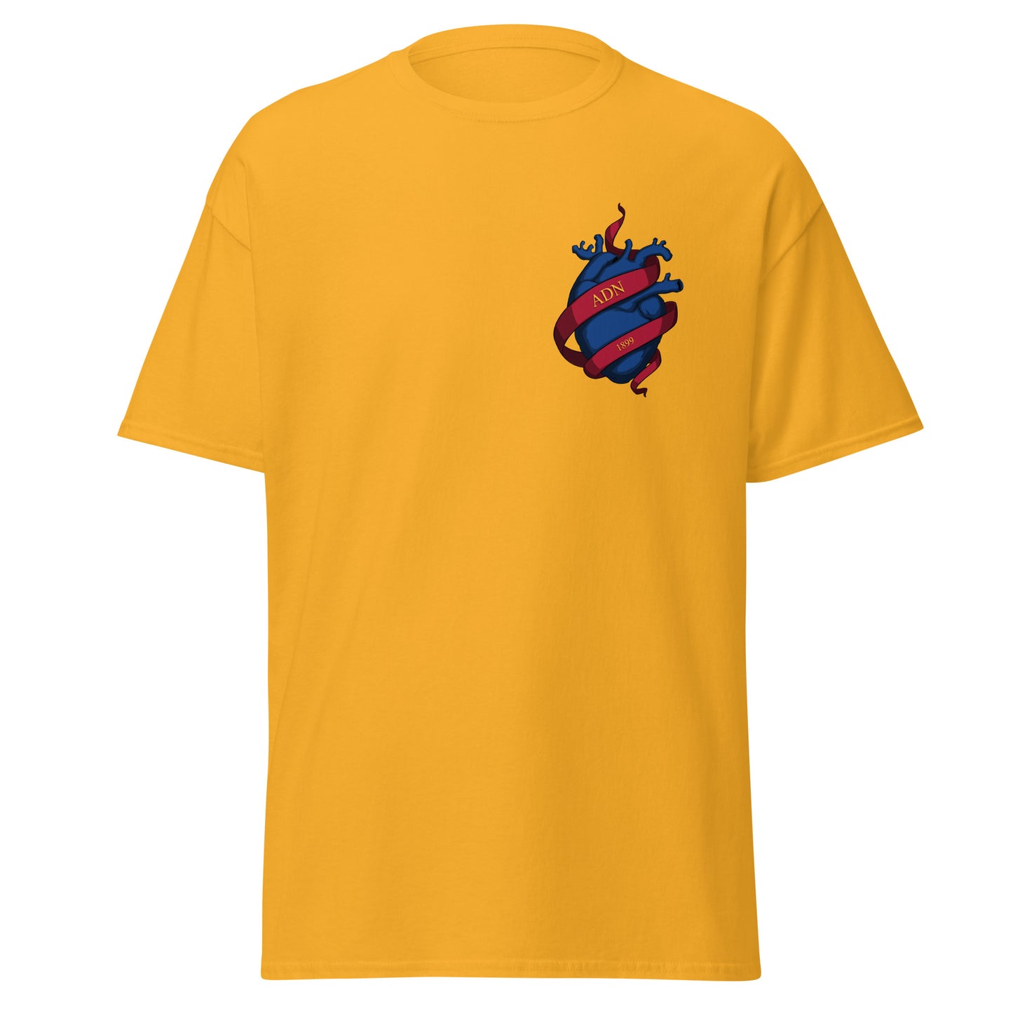 Camiseta amarilla FC Barcelona equipo fútbol ADN Cor blau front