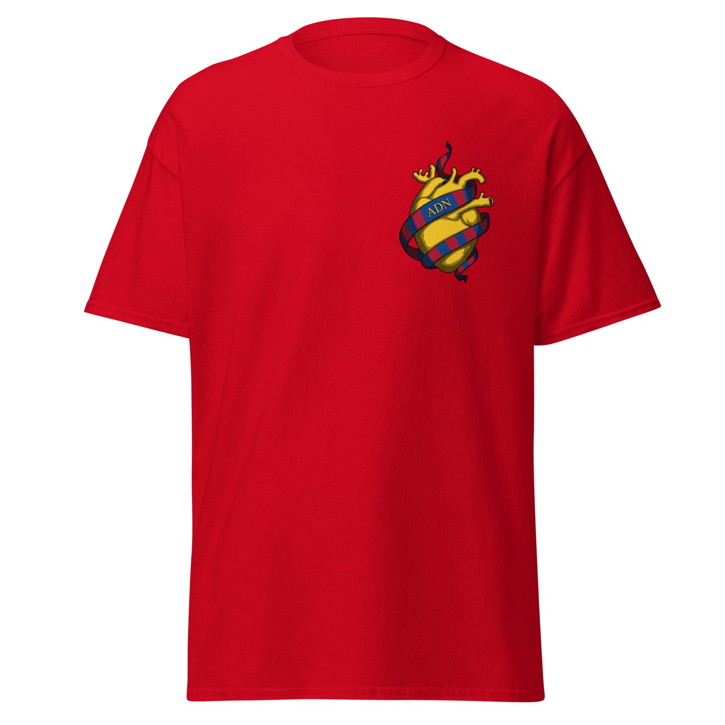 Camiseta roja FC Barcelona equipo fútbol ADN Cor groc front