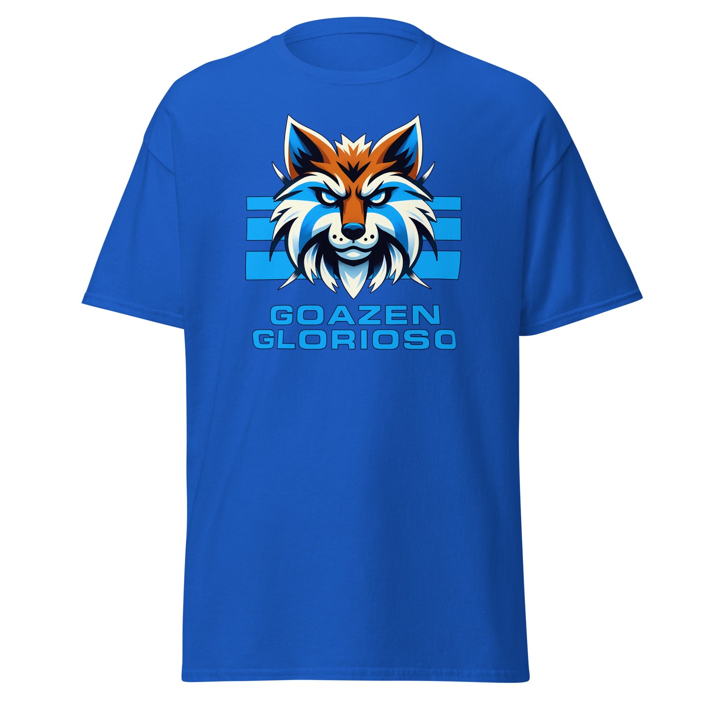 Camiseta azul Deportivo Alavés equipo fútbol Goazen Glorioso con zorro front