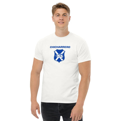 Camiseta blanca Tenerife equipo fútbol Chicharrero pez chicharro escudo front