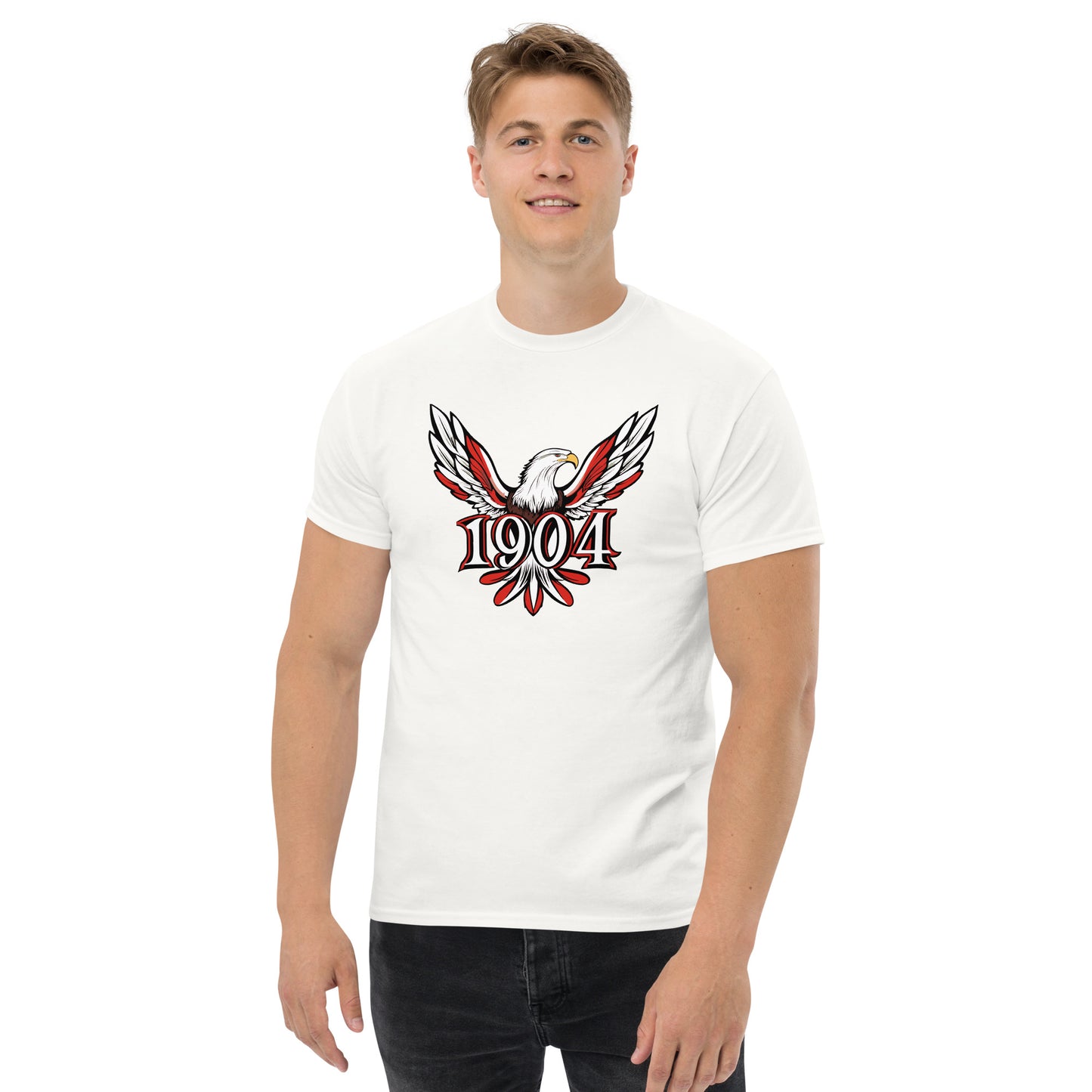 Camiseta blanca Benfica equipo fútbol 1904 con imagen águila front