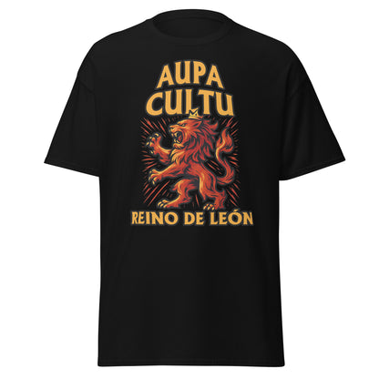 Camiseta Cultural Leonesa negra equipo fútbol Aupa Cultu con imagen león front
