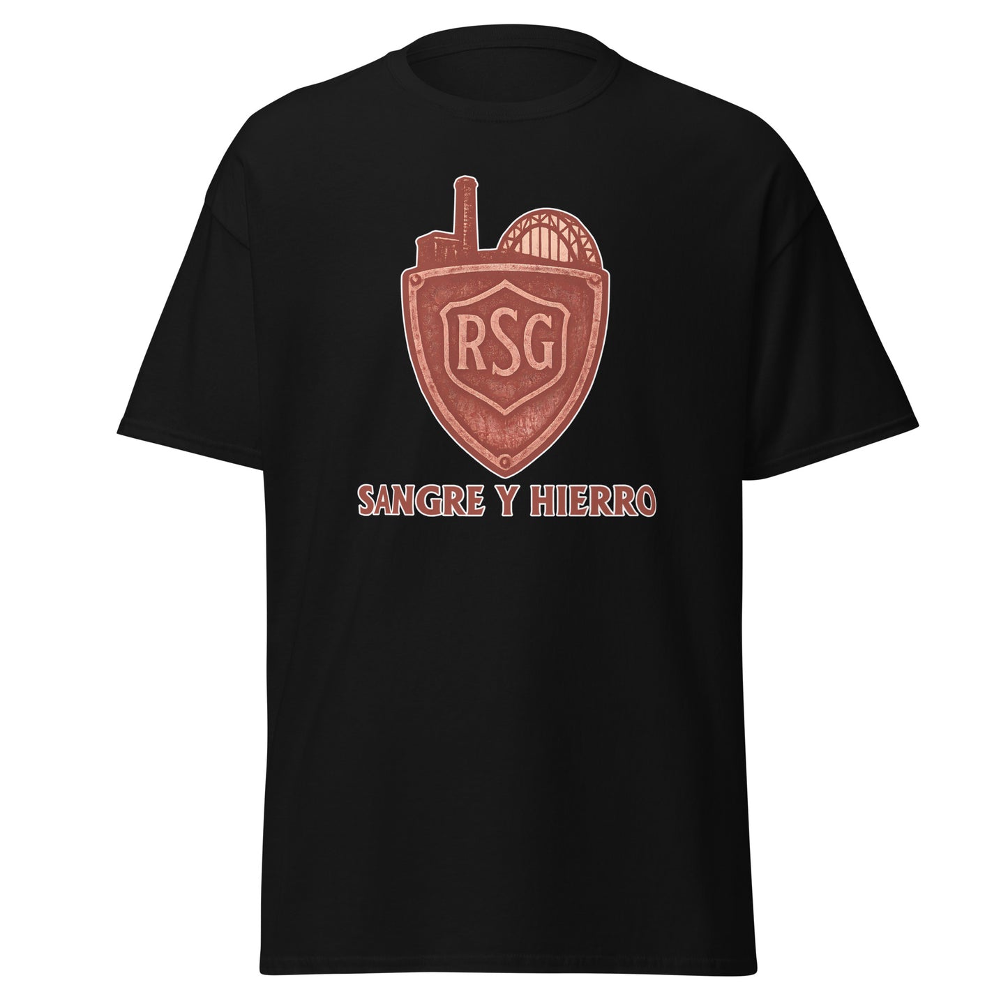 Camiseta Sporting Gijón negra equipo fútbol Sangre y Hierro front