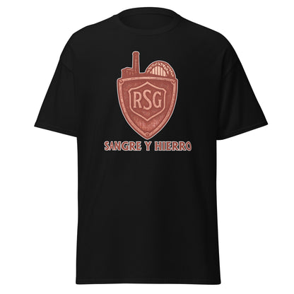 Camiseta Sporting Gijón negra equipo fútbol Sangre y Hierro front