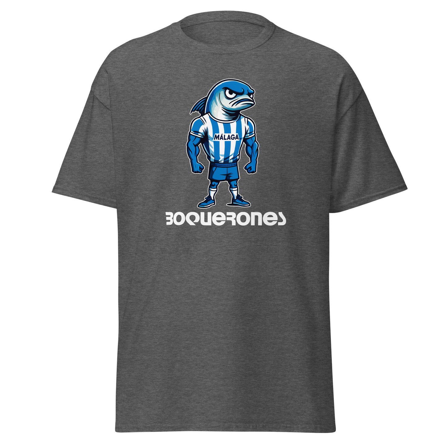 Camiseta Málaga gris equipo fútbol Boquerones con imagen boquerón front