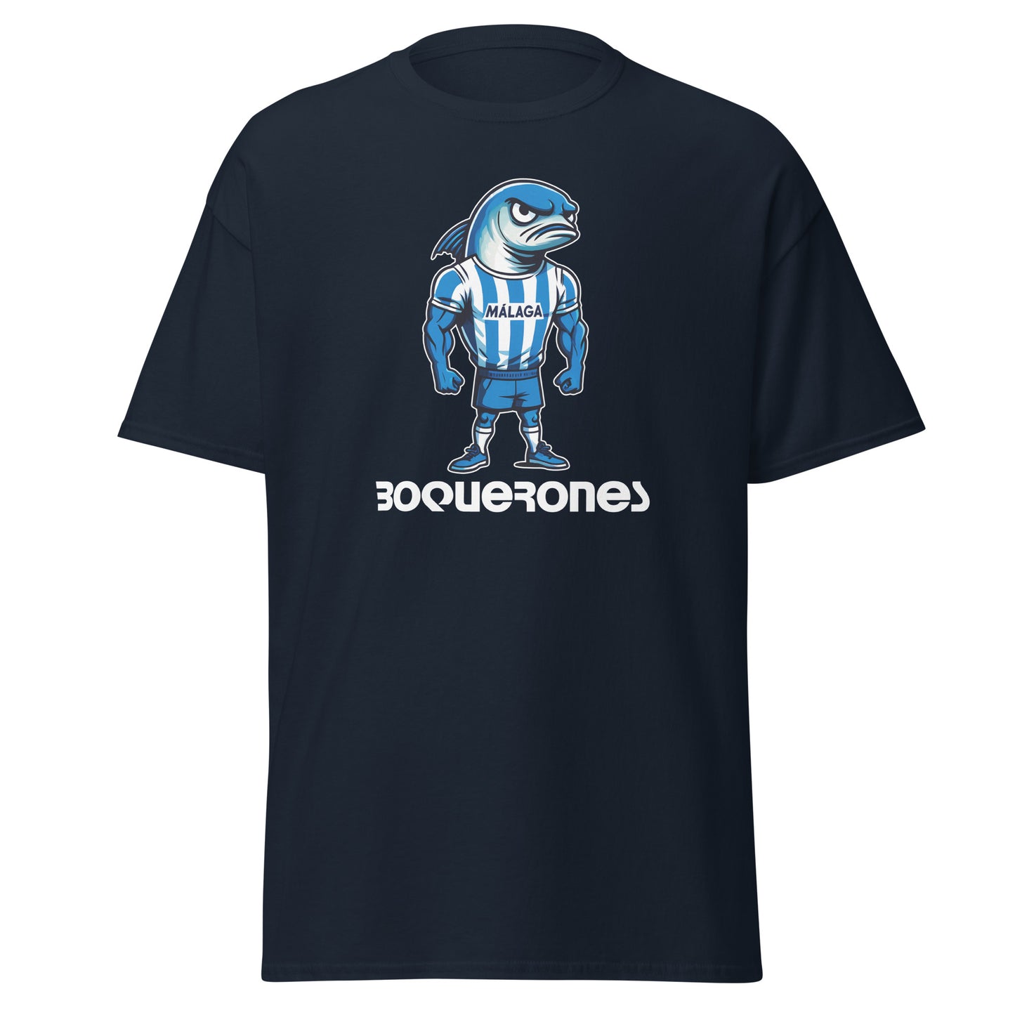 Camiseta Málaga navy equipo fútbol Boquerones con imagen boquerón front