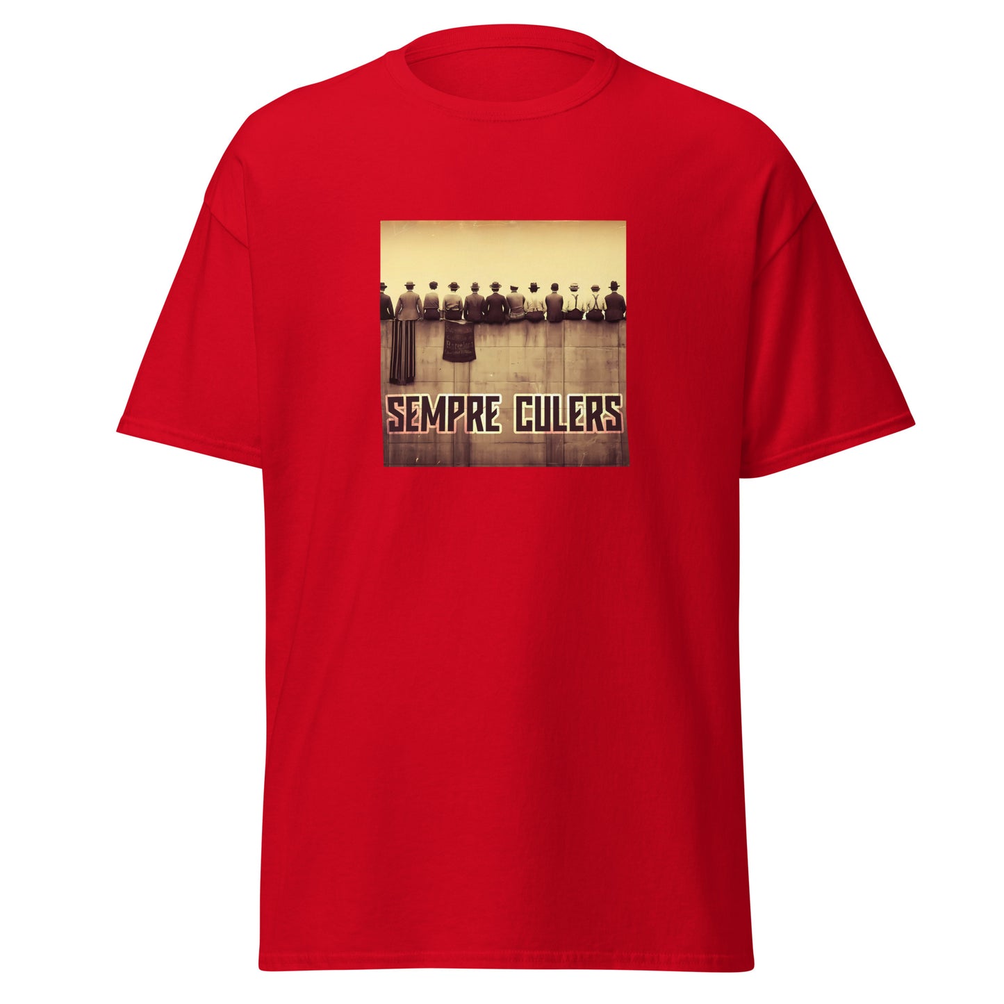 Camiseta Barcelona roja Sempre Culers campo de Les Corts front