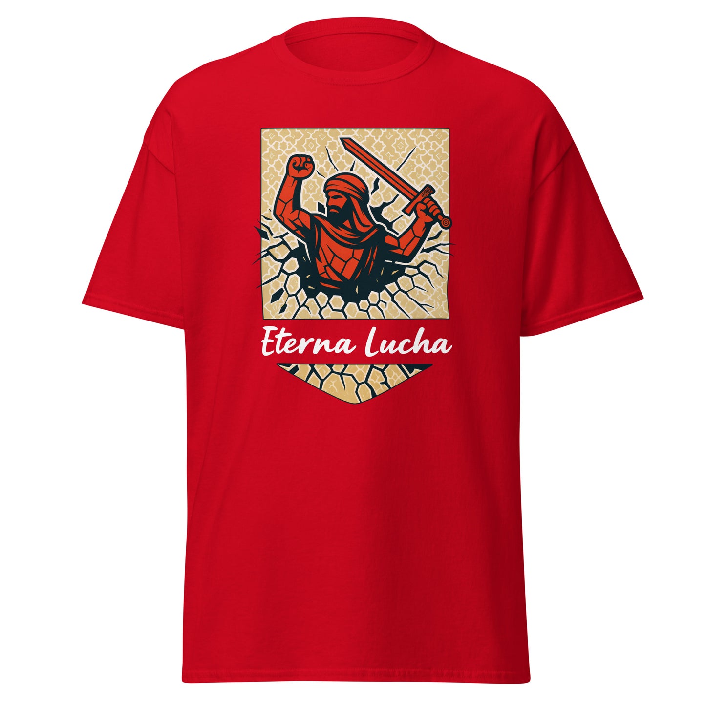 Camiseta Granada roja equipo fútbol Eterna Lucha con imagen guerrero nazarí front