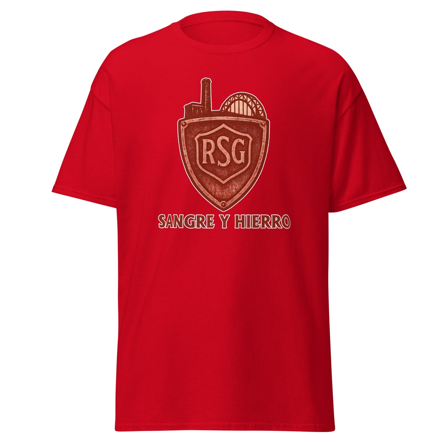 Camiseta Sporting Gijón roja equipo fútbol Sangre y Hierro front