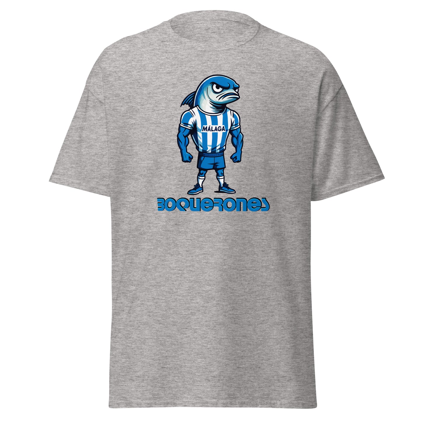 Camiseta Málaga gris claro equipo fútbol Boquerones con imagen boquerón front