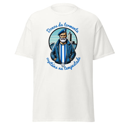 Camiseta Deportivo Coruña blanca equipo fútbol Donos da Tempestade con imagen marinero front