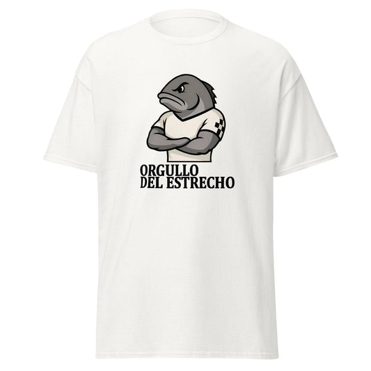 Camiseta Ceuta blanca equipo fútbol Orgullo del estrecho con imagen caballa front