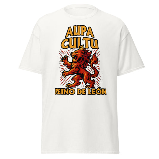 Camiseta Cultural Leonesa blanca equipo fútbol Aupa Cultu con imagen león front