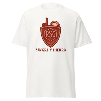 Camiseta Sporting Gijón blanca equipo fútbol Sangre y Hierro front