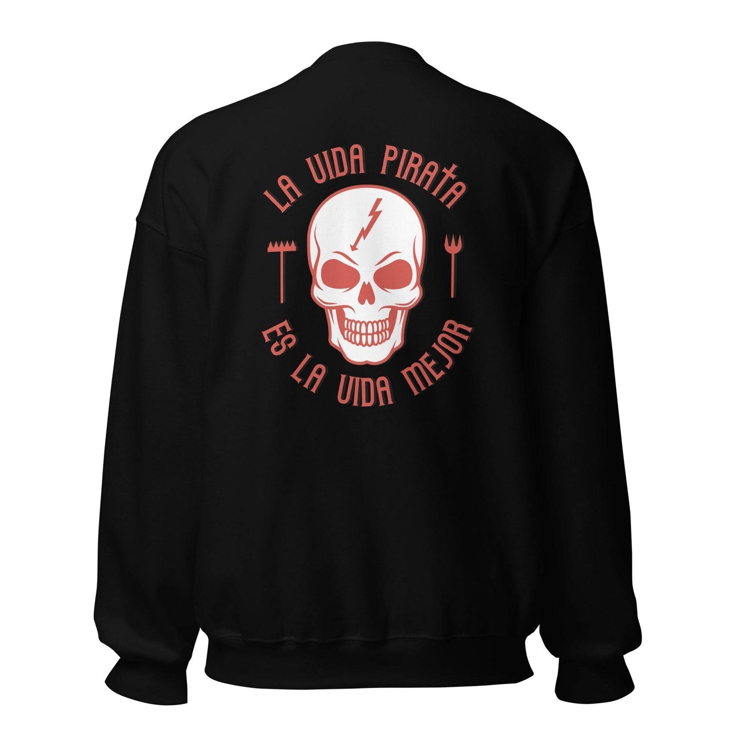 Sudadera negra Rayo Vallecano equipo fútbol La Vida Pirata es la Vida Mejor calavera back