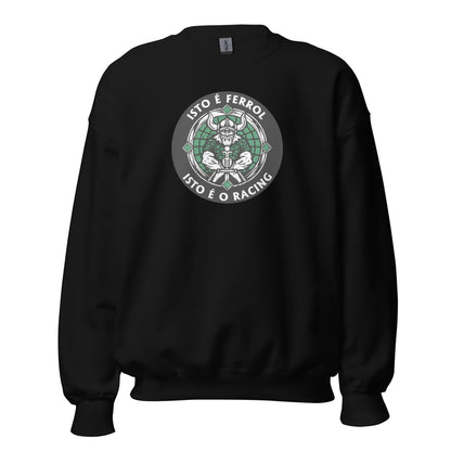 Sudadera negra Racing Ferrol equipo fútbol Isto é Racing Isto é Ferrol front