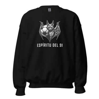 Sudadera negra Albacete equipo fútbol Espíritu del 91 con murciélago front