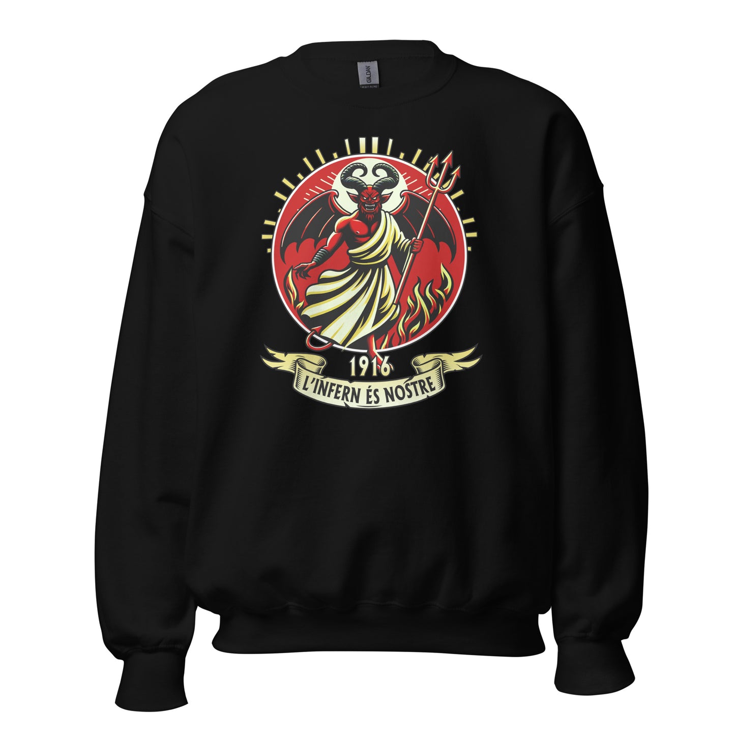 Sudadera negra Mallorca equipo fútbol L'infern és nostre 1916 con diablo front