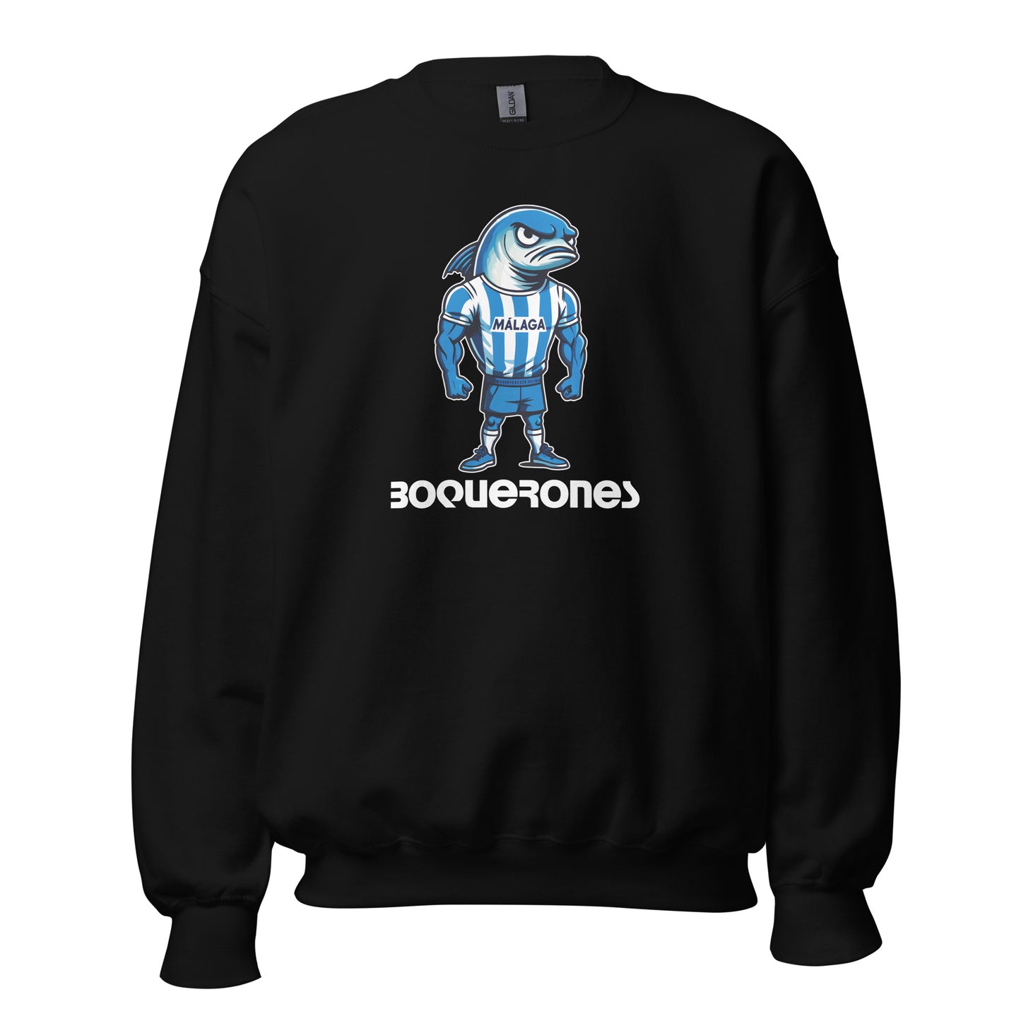 Sudadera Málaga negra equipo fútbol Boquerones con boquerón front