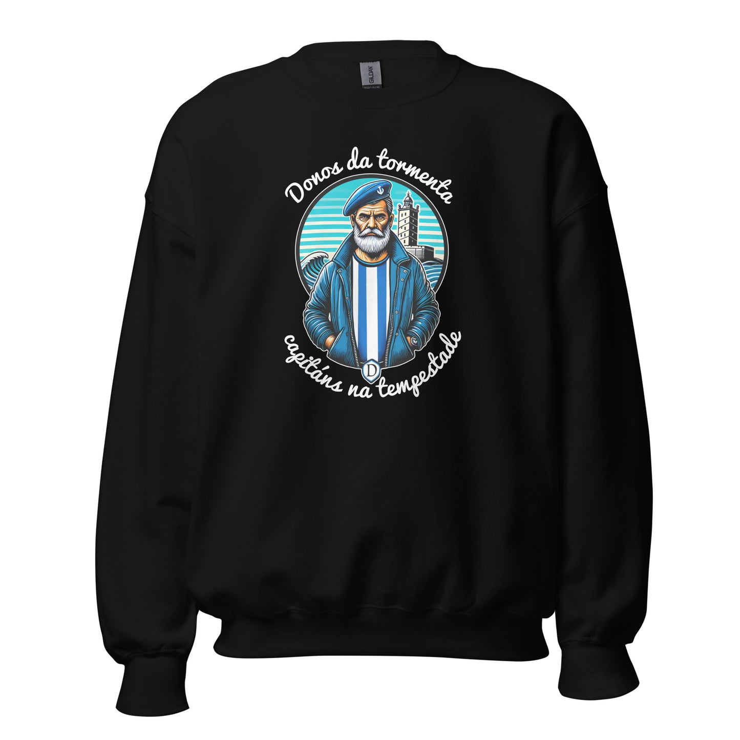 Sudadera Deportivo Coruña negra equipo fútbol Donos da Tempestade con imagen marinero front