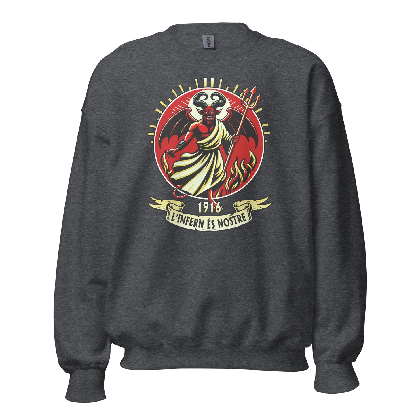 Sudadera gris Mallorca equipo fútbol L'infern és nostre 1916 con diablo front