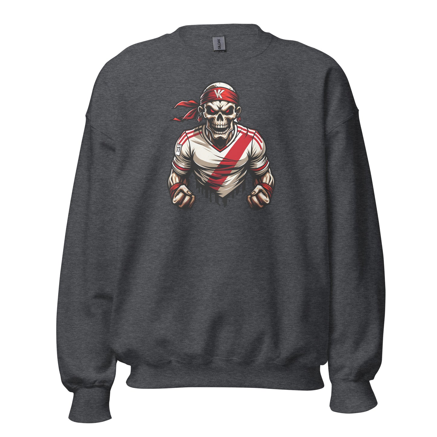 Sudadera Rayo Vallecano gris equipo fútbol VK con calavera front