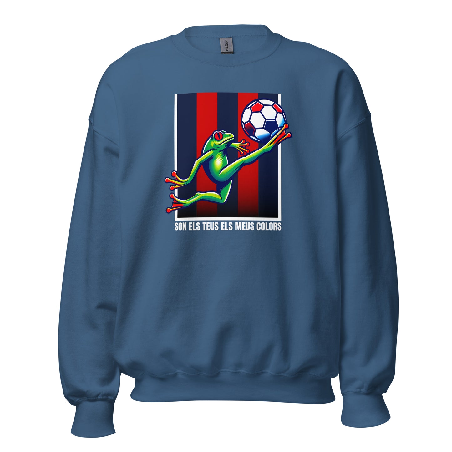 Sudadera azul índigo Levante equipo fútbol Son el teus els meus colors con granota front