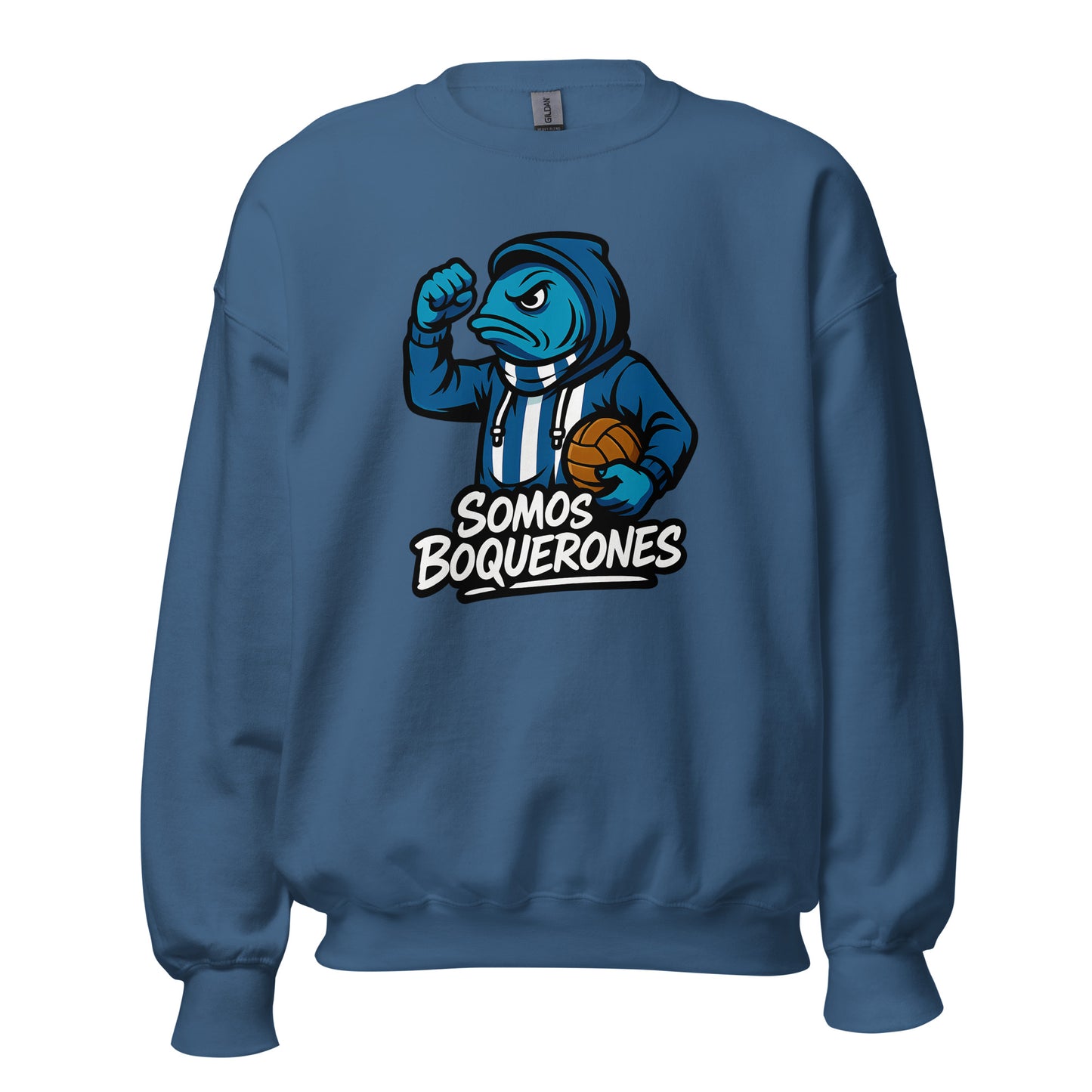 Sudadera Málaga azul indigo equipo fútbol Somos Boquerones front