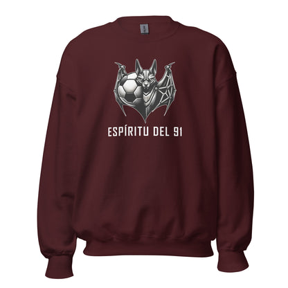 Sudadera lila Albacete equipo fútbol Espíritu del 91 con murciélago front