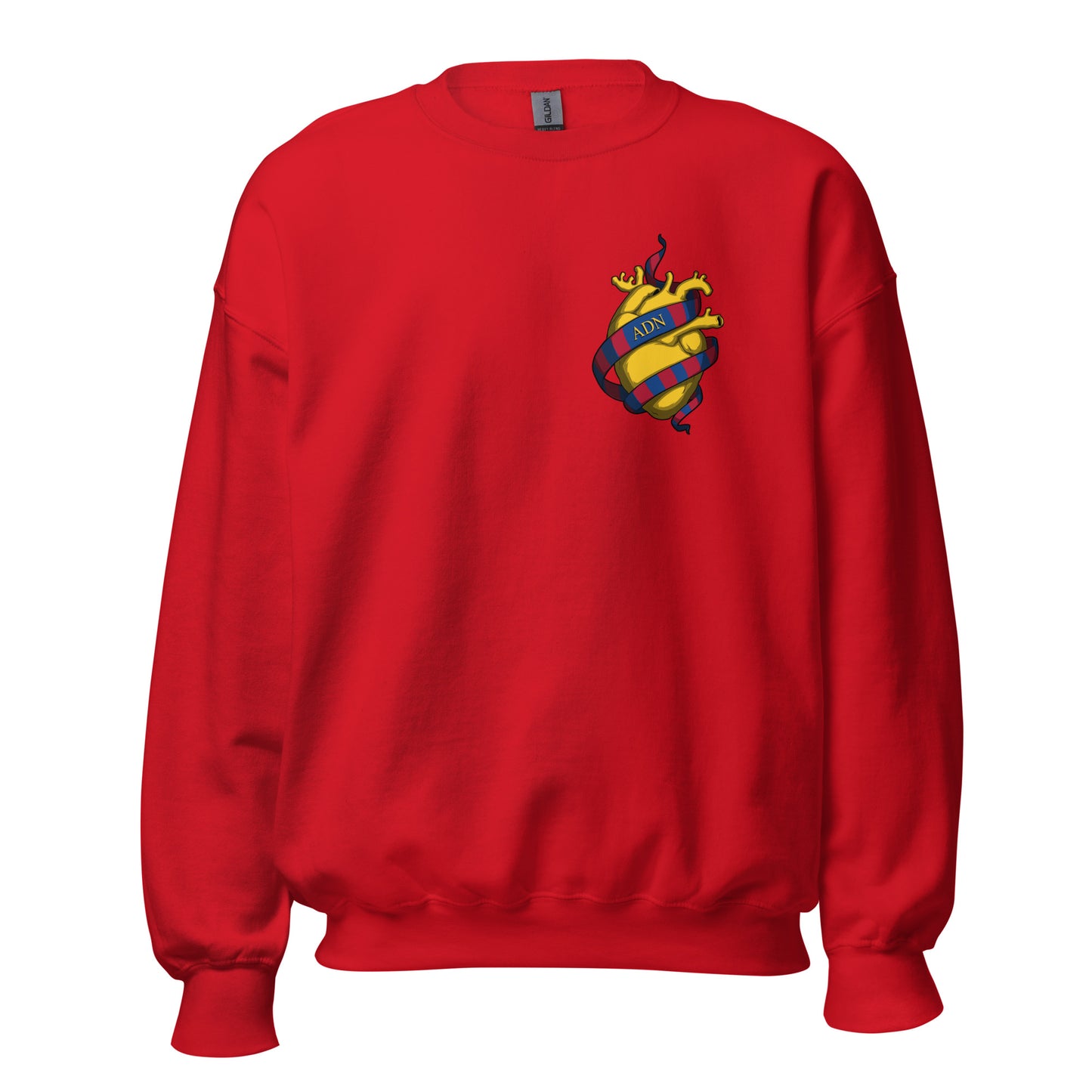 Sudadera roja FC Barcelona equipo fútbol ADN Cor groc front