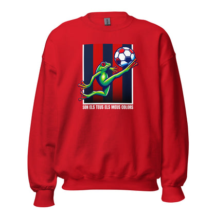 Sudadera roja Levante equipo fútbol Son el teus els meus colors con granota front