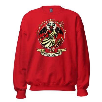 Sudadera roja Mallorca equipo fútbol L'infern és nostre 1916 con diablo front