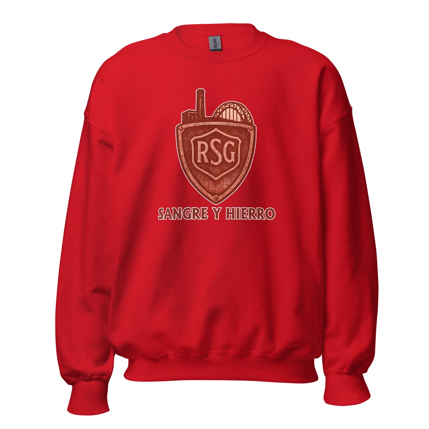 Sudadera Sporting Gijón roja equipo fútbol Sangre y Hierro front